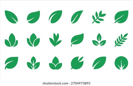 Satz grüner Blattsymbole. Verschiedene Formen und Stile von Blättern, perfekt für Natur, Öko, oder Bio-Designs. Vektorgrafik.