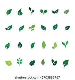 Set of Green Leaf Icons. Vector Collection of Nature and Ecology Symbols.