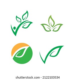 Set of Green leaf illustration logo design