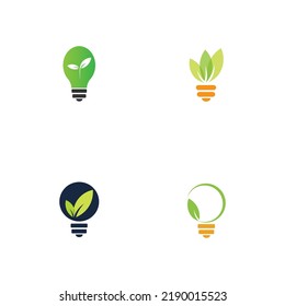 set of green leaf and light logo illustration design