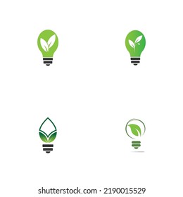 set of green leaf and light logo illustration design