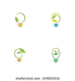 set of green leaf and light logo illustration design