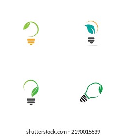 set of green leaf and light logo illustration design