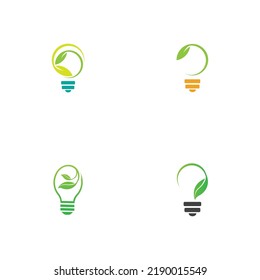 set of green leaf and light logo illustration design