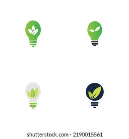 set of green leaf and light logo illustration design