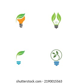 set of green leaf and light logo illustration design