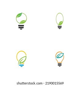 set of green leaf and light logo illustration design