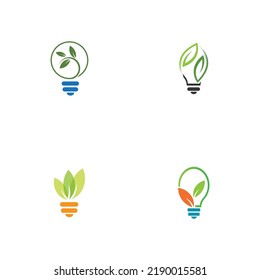 set of green leaf and light logo illustration design