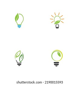 set of green leaf and light logo illustration design