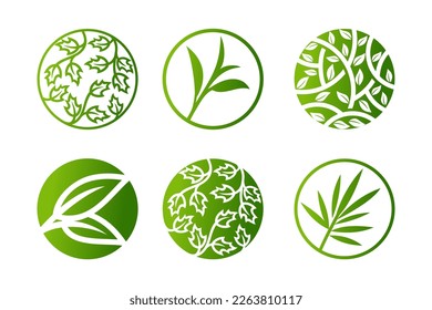 Set of green leaf logo design inspiration vector icons