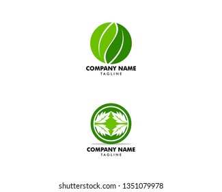 Set of Green leaf nature circle vector logo template design