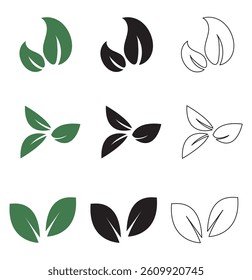 set of green leaf vector icon element, leaf, nature, plant, vector, green, icon, tree, design, illustration, eco, set, pattern, spring, ecology, floral, natural, symbol, branch, leaves, summer, eco . 