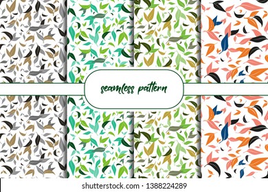 Set of green leafs seamless background. Forest trees seamless pattern. Nature