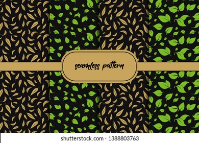 Set of green leafs seamless background. Forest trees seamless pattern. Nature