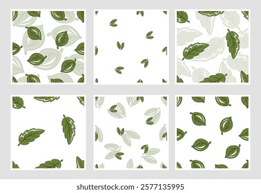 Set of green leaves botanical patterns. Hand drawn vector