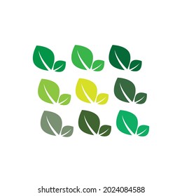 eine Reihe grüner Blätter. Kann für Symbole verwendet werden.