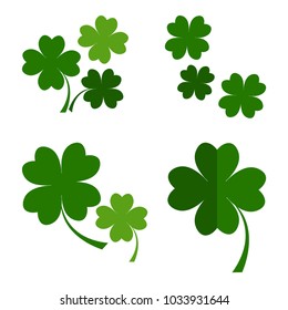 Set of green leaves clover for Saint Patrick's Day. Vector illustration