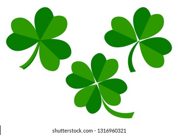 Set of green leaves clover for Saint Patrick's Day. Vector illustration