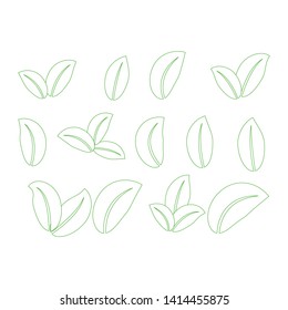 Set of green leaves design elements. Green sprout green leaves symbol vector icon set.