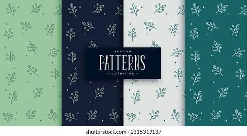 set of green leaves design in modern style 