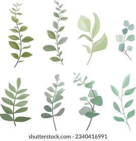 set of green leaves elements