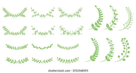 Conjunto de elementos de hojas verdes. Ilustración de coronas botánicas para el diseño. vector de ilustración.