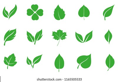 Set of green leaves in a flat style