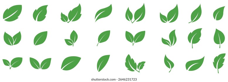 Set of green leaves icon. Various shapes of green leaves of trees and plants. Vegan, tree, plant, fresh, energy and healthy nutrition concept. Leaf icon set. green leaf. Elements design for natural. 