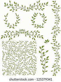 Set of green leaves. Seamless floral pattern.