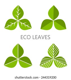 Set of green leaves. Vector illustration