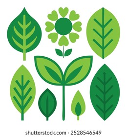 set of green leaves vector Illustration