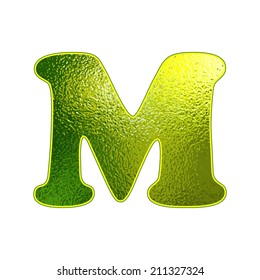 Set of green letters with the effect of glowing glass. Vector illustration.