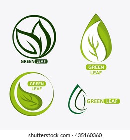 set of green leves design. nature icon. White background, graphic vector