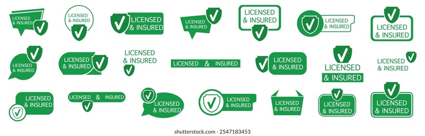 Set of green licensed and insured label