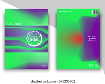 Set of green and lilac geometric abstract fluid covers design for placards, banners, presentations. Vector illustration. EPS 10. A4 format.