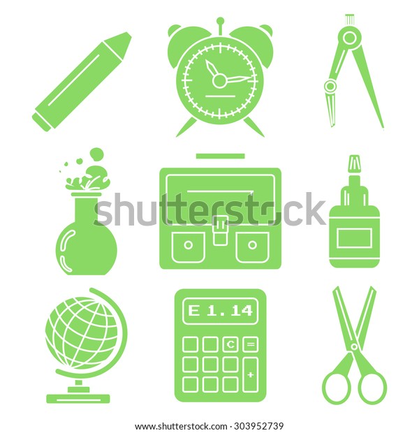 Set\
of green linear icons with stationery and school goods. Can be used\
for back to school design and stationery stores. Modern vector\
illustration for web stores or mobile apps. Part\
1.