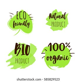 Set of green logos, labels. Organic,vegan,fresh, bio, eco.