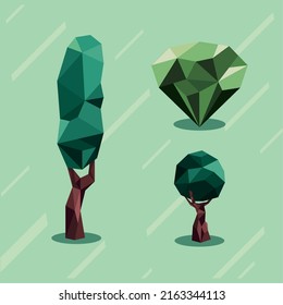 set of green low poly illustrations
