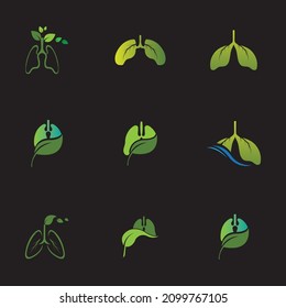 set of green Lungs Health logo illustration design template in black background