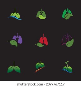 set of green Lungs Health logo illustration design template in black background