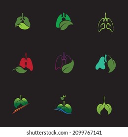 set of green Lungs Health logo illustration design template in black background