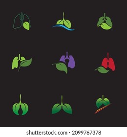 set of green Lungs Health logo illustration design template in black background
