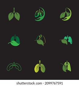 set of green Lungs Health logo illustration design template in black background