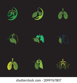 set of green Lungs Health logo illustration design template in black background