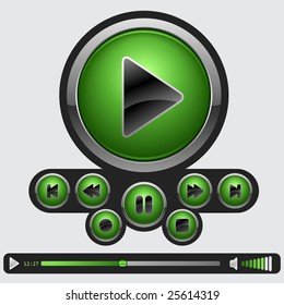 Conjunto de botones de medios verdes. Vector