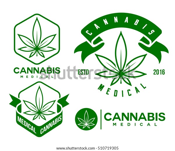 Set Green Medical Cannabis Emblem Logo Stock Vector (Royalty Free ...