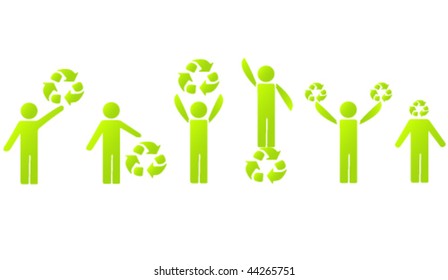 Set of Green Men with Recycle Symbol