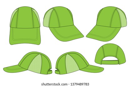 Set Green Mesh Baseball Cap Design Vector