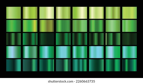 Set green metal gradients  swatches collection  Different gradation design 
