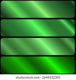 Eine Gruppe von grünen metallischen Farbverläufen. Metallische Farbverlauf-Effekte für die Gestaltung von Texten und Bulletin Boards, Infografiken. Metallische Flagge. EPS-Vektor